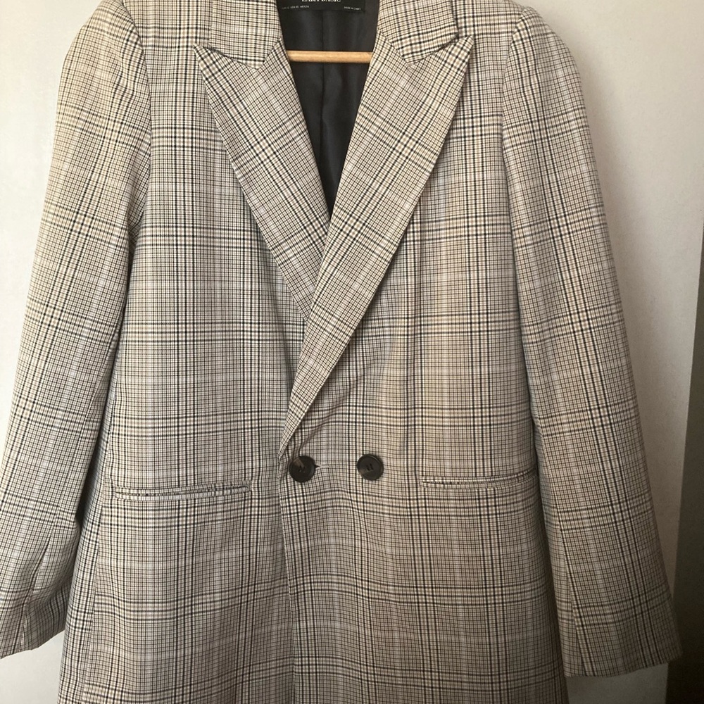 Zara Basic Checkered Blazer in Brown and Black